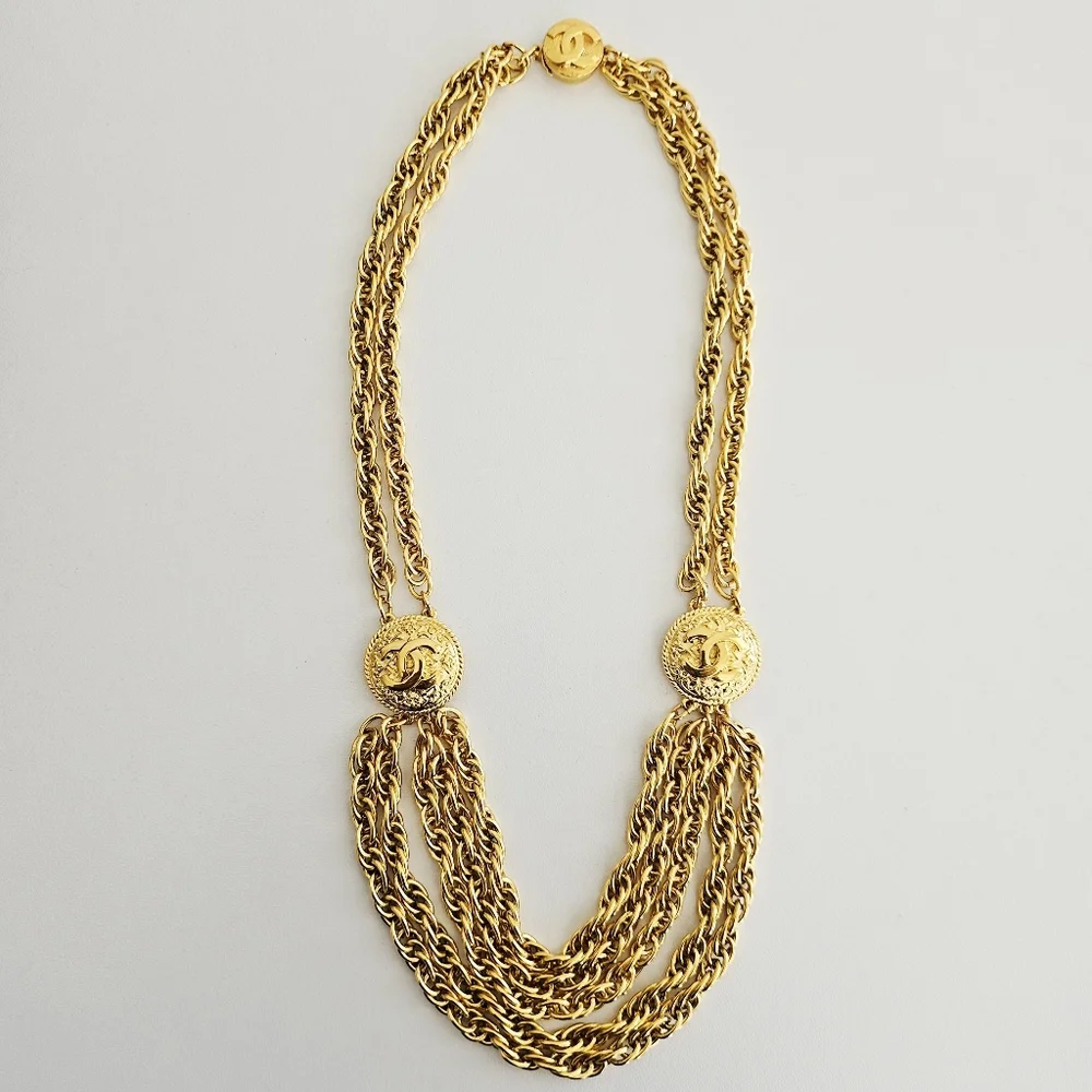 Vintage Chanel Lagerfeld Iconic Statement CC Swagged Collar Gold-plated Necklace